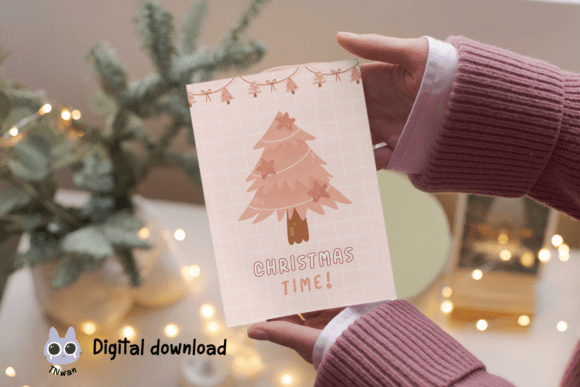 Download Pink Christmas Card Retro Print Template - Card Collection